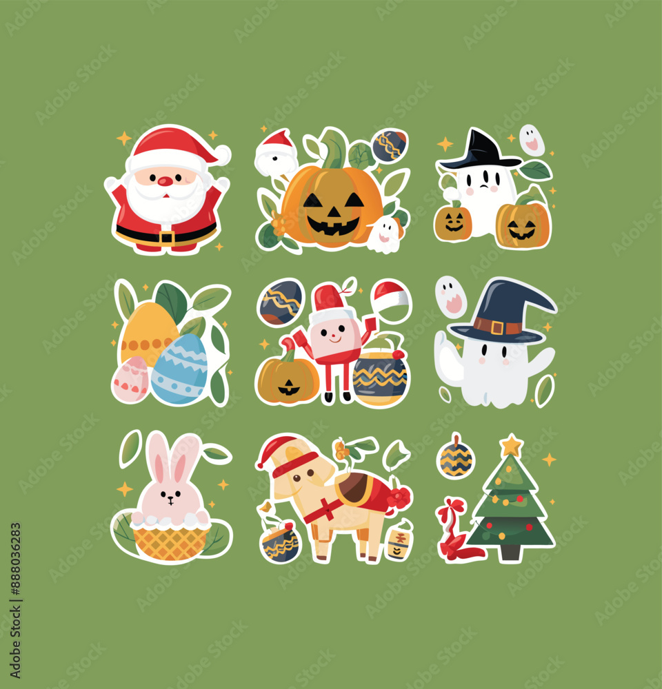 Fototapeta premium Holidays printable stickers clipart illustration set