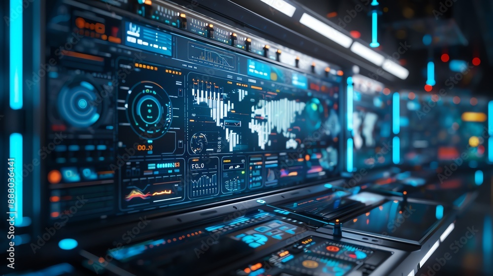 Digital environmental monitoring system with smart sensors, real-time data, and a futuristic control center, illustrating sustainability technology Digital environmental monitoring system with smart sensors, real-time data, and a futuristic control center, illustrating sustainability technology