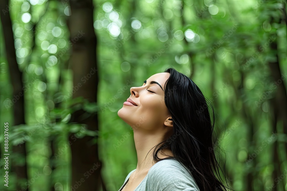 Woman Enjoying Nature in Forest Woman Enjoying Nature in Forest
