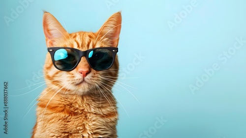 cat wearing glasses on blue background