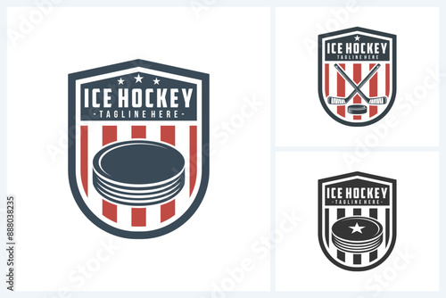Ice hockey logo sport design template, hockey emblem vector, ice hockey tournament logo badge design vector illustration