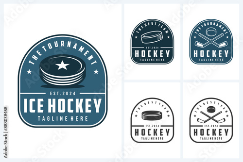 Ice hockey logo sport design template, hockey emblem vector, ice hockey tournament logo badge design vector illustration