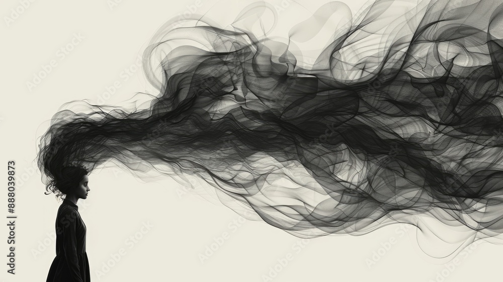 Fototapeta premium Mind in Chaos - Abstract Depiction of a Person in Psychotic Frenzy Surrounded by Disturbing Graphics and Lines