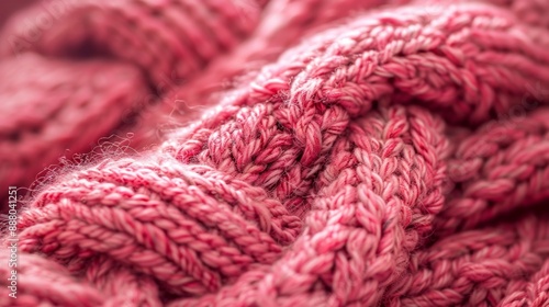 Pink Knitted Fabric Texture.