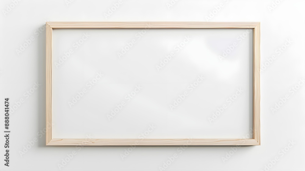 flat centered mockup of one empty beige wood horizontal poster frame, flat white background flat centered mockup of one empty beige wood horizontal poster frame, flat white background
