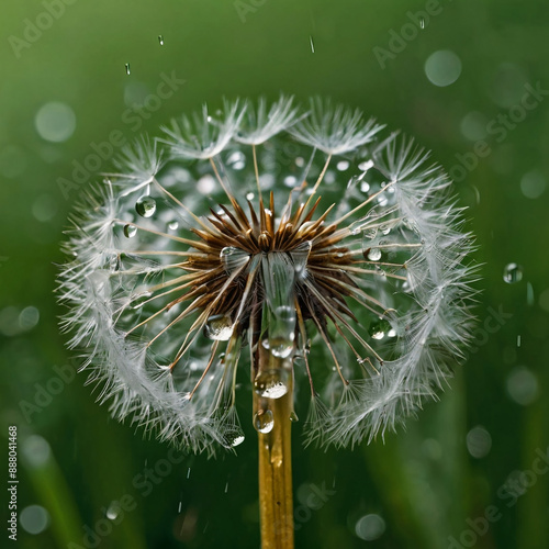 White dandelion with dew drops close-up photo