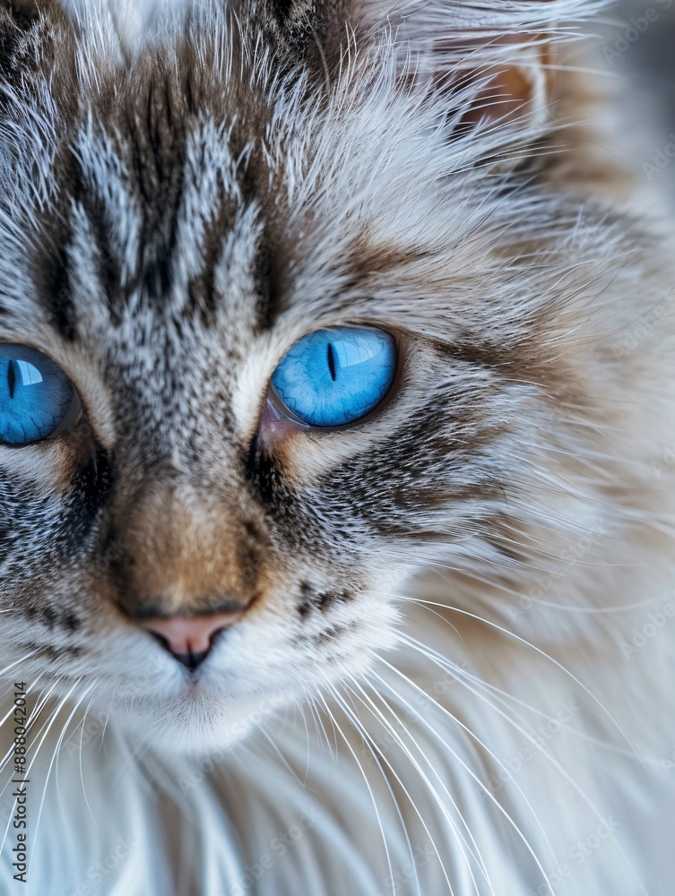 Close-Up of Norwegian Forest Cat with Striking Blue Eyes Close-Up of Norwegian Forest Cat with Striking Blue Eyes