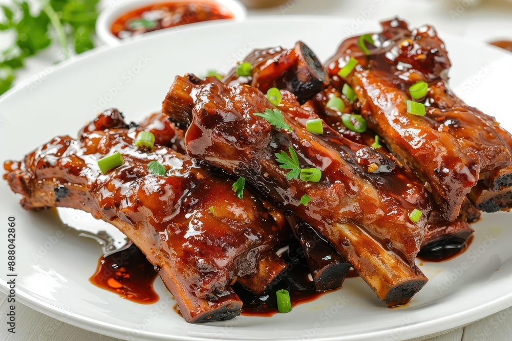 steamed spare ribs with black bean sauce on white plate appetizing food photo steamed spare ribs with black bean sauce on white plate appetizing food photo