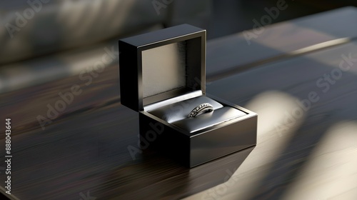 Elegant ring box with customizable lid for jewelry packaging, product mockup photo