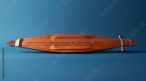 A dulcimer displayed against a solid azure background photo