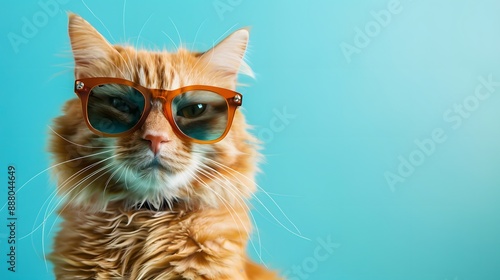 cat wearing glasses on blue background