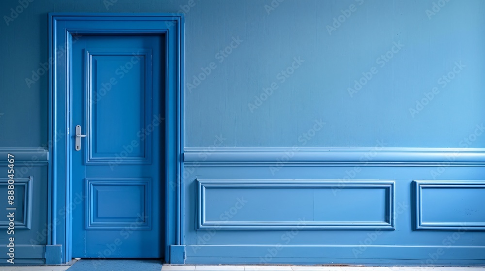 A simple classroom door painted in solid blue, with minimal decoration A simple classroom door painted in solid blue, with minimal decoration