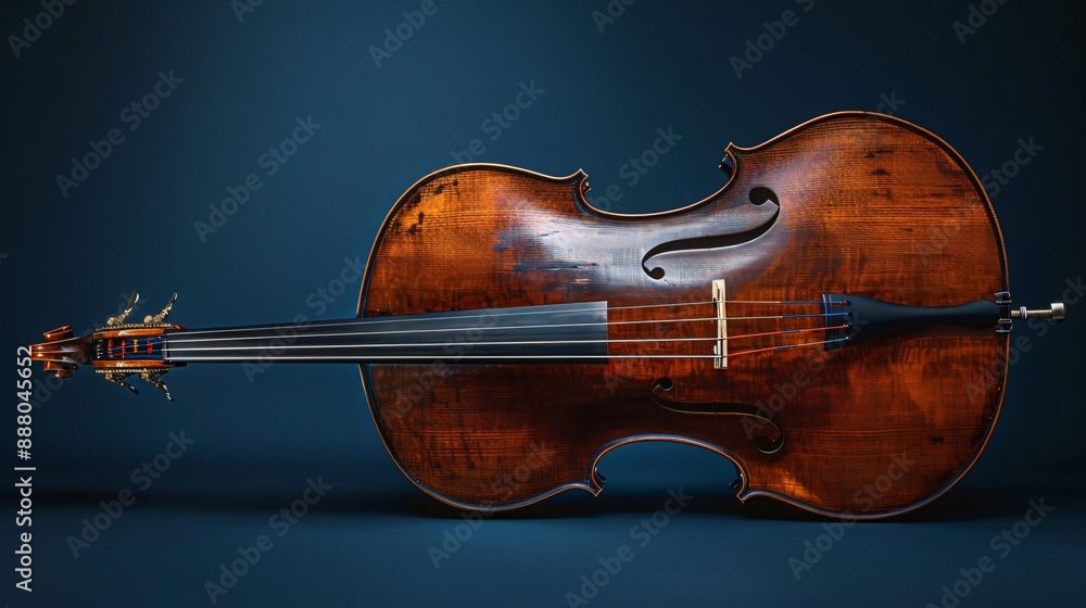 Fototapeta premium A sleek double bass against a solid navy background