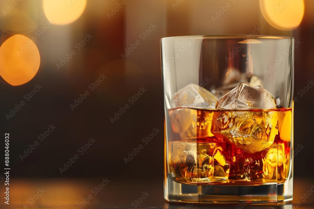 A glass of ice cold whiskey sits on a table A glass of ice cold whiskey sits on a table