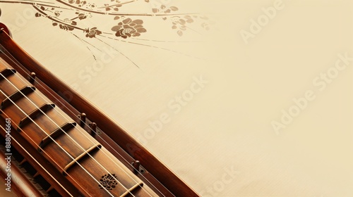 A zither set against a solid cream background