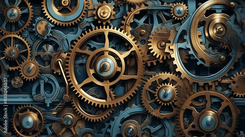 Mechanical background with golden gears and cogwheels. Mechanical background with golden gears and cogwheels.
