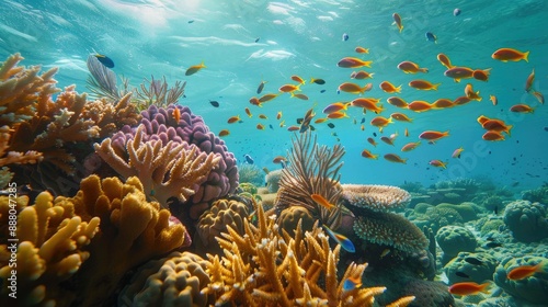 Pristine coral reef with abundant marine biodiversity