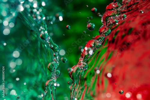 Wallpaper Mural Close-up of red and green water splashes created in an abstract style, capturing fluid motion and vibrant hues. Torontodigital.ca