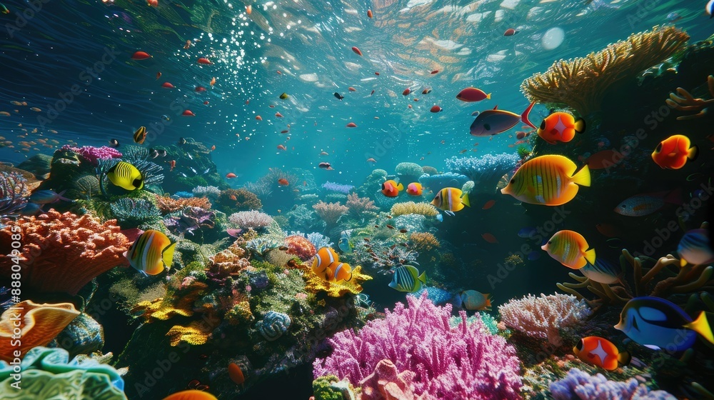 Fototapeta premium Underwater paradise with vibrant marine wildlife and coral reef