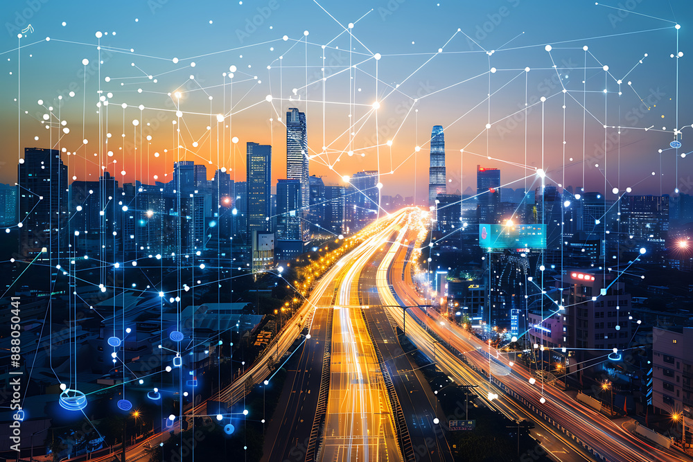 Fototapeta premium Implementing IoT to improve urban infrastructure and services, enhancing efficiency and connectivity in smart cities.