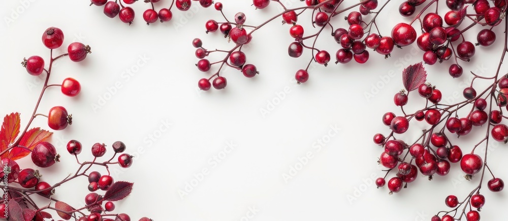 Abstract background border with hawthorn berries on white with copy space image Supports heart health circulation and blood pressure in herbal medicine Abstract background border with hawthorn berries on white with copy space image Supports heart health circulation and blood pressure in herbal medicine