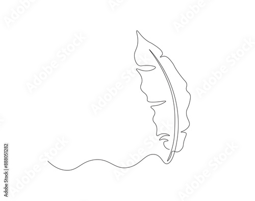 Continuous one line drawing of banana leaf. One line drawing illustration of banana leaf. Tropical leaf concept line art. Editable outline.