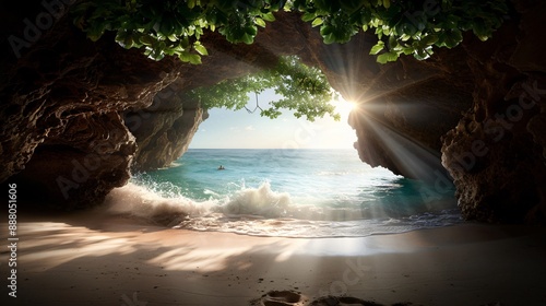 Enchanting Mermaid Grotto on a Mystical Summer Beach Perfect for Fantasy Projects