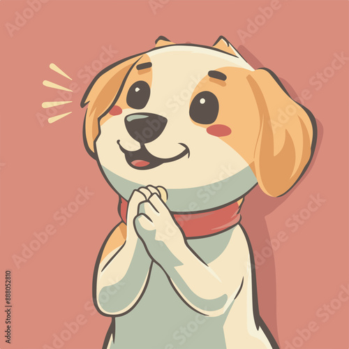 A cute cartoon dog clapping hands in minimal flat  style
