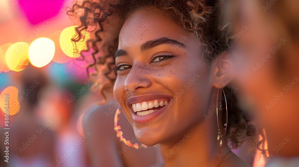 Joyful Friends Laughing and Dancing at a Vibrant Festival Joyful Friends Laughing and Dancing at a Vibrant Festival