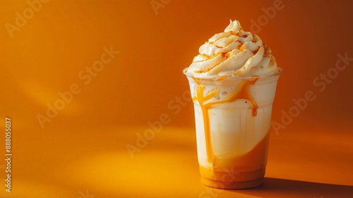 Creamy Drink Close-up - Minimalistic Food Photography with Dunkin Donuts Inspired Beverage on Orange Background