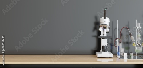 Laboratory, scientist work desk microscope 3D illustration