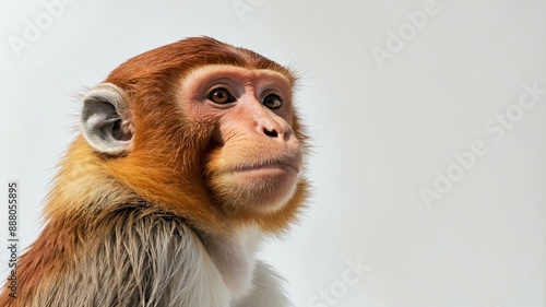 single proboscis monkey animal isolated in pure white background