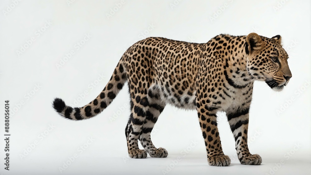 Naklejka premium single leopard animal isolated in pure white backgroun background