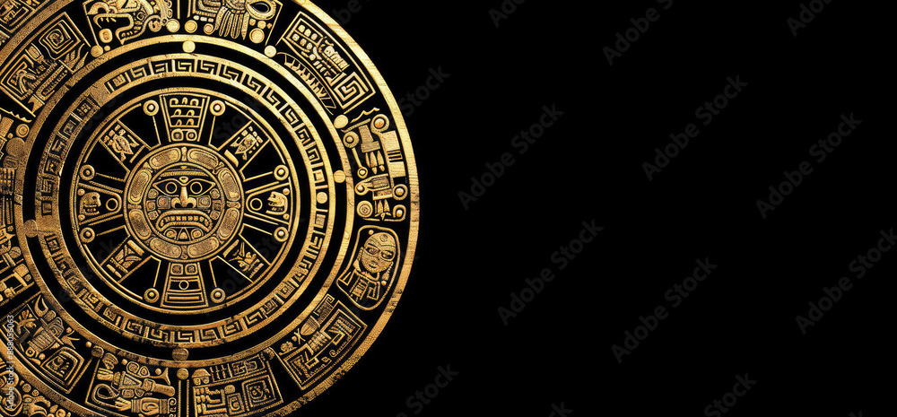 Obraz premium Intricate Gold Aztec Calendar Design