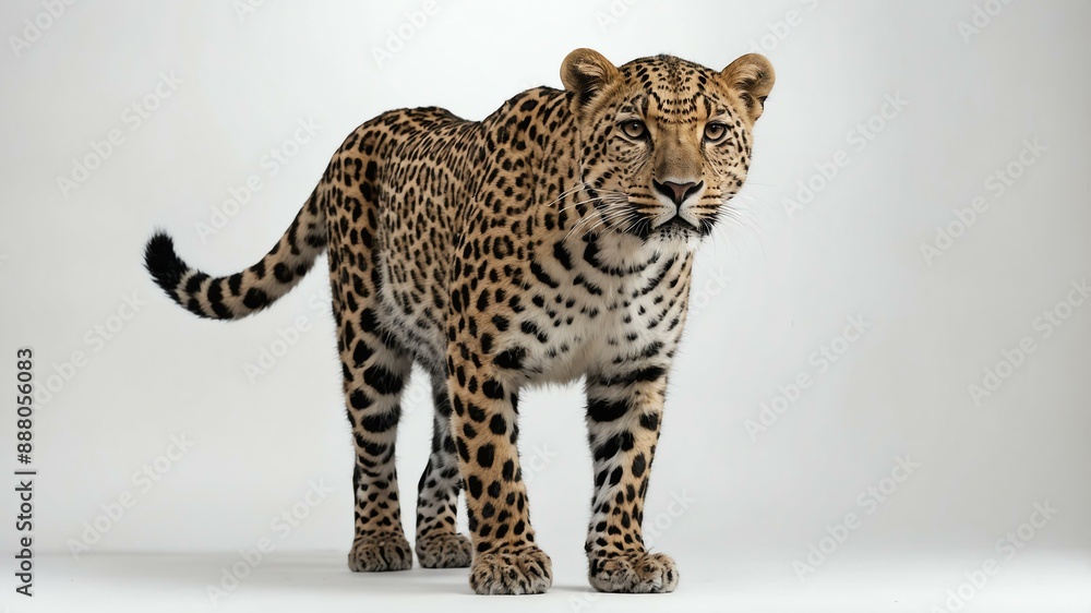 Fototapeta premium single leopard animal isolated in pure white backgroun background