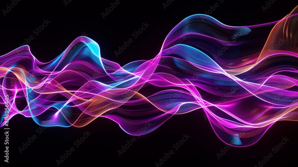 Abstract Colorful Neon Waves on Black Background. Abstract Colorful Neon Waves on Black Background.