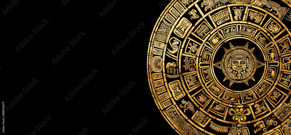 Intricate Gold Aztec Calendar Design