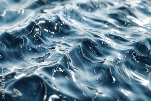 Abstract 3D rendering of a turbulent water surface with a glossy reflective texture and a deep blue hue photo