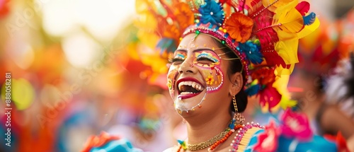 Energetic Puerto Rican Carnival with bright costumes and lively parades, festive event, Hispanic Heritage Month