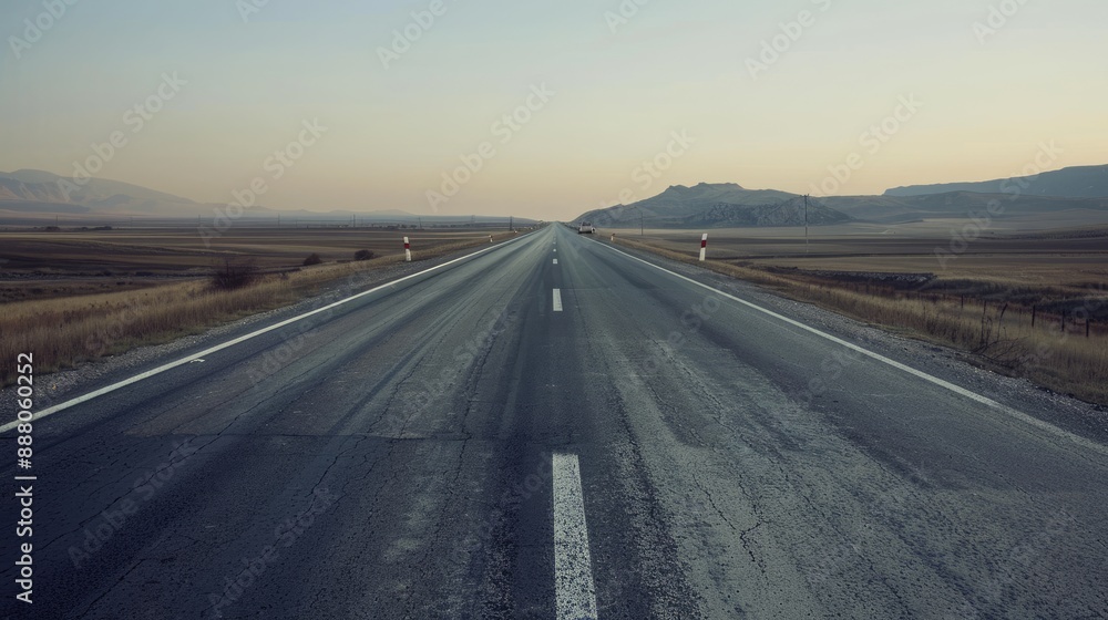 Loneliness on the Open Road - Stranded Car with Hazard Lights in Vast Desert Landscape Loneliness on the Open Road - Stranded Car with Hazard Lights in Vast Desert Landscape