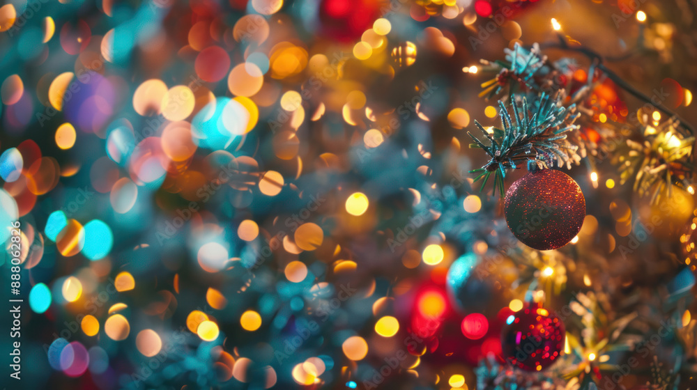 Christmas background made of a Christmas tree, Christmas balls, bokeh in blue, red and gold colors. Christmas background made of a Christmas tree, Christmas balls, bokeh in blue, red and gold colors.