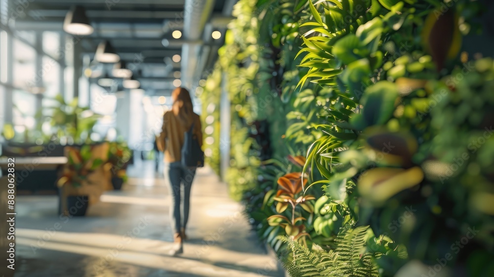 Sustainable Workspace: Living Green Wall and Ergonomic Furniture for Health
