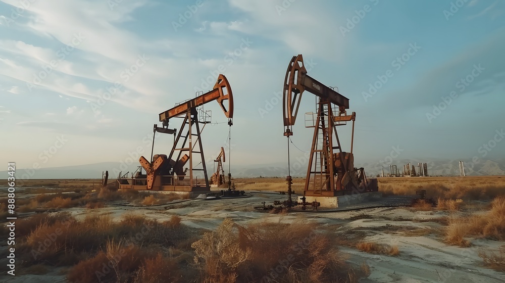 The change in oil prices caused by the war. Oil price cap concept. Oil drilling derricks at desert oilfield. Crude oil production from the ground. Petroleum production. The change in oil prices caused by the war. Oil price cap concept. Oil drilling derricks at desert oilfield. Crude oil production from the ground. Petroleum production.