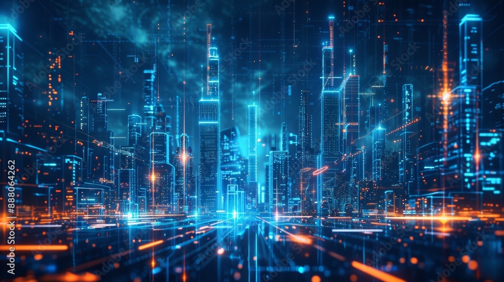 cityscape with space and neon light effect. Modern hi-tech, science, futuristic technology concept. Abstract digital high tech city design for banner background cityscape with space and neon light effect. Modern hi-tech, science, futuristic technology concept. Abstract digital high tech city design for banner background