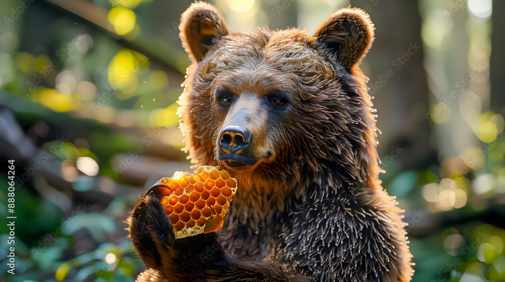 Obraz premium a bear holding a honeycomb