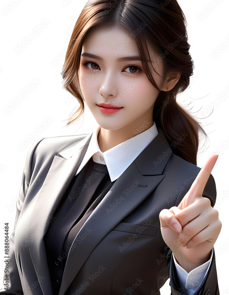 A beautiful woman in a business suit gesturing upward with her index finger. Business image(transparent background) PNG with alpha channel. 人差し指で上を指すジェスチャーをしているビジネススーツを着た綺麗な女性。ビジネスイメージ(背景透過)アルファチャンネル付 A beautiful woman in a business suit gesturing upward with her index finger. Business image(transparent background) PNG with alpha channel. 人差し指で上を指すジェスチャーをしているビジネススーツを着た綺麗な女性。ビジネスイメージ(背景透過)アルファチャンネル付