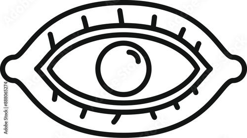 Simple line art icon depicting an eye looking through a keyhole, symbolizing concepts of vigilance, observation, and the pursuit of knowledge