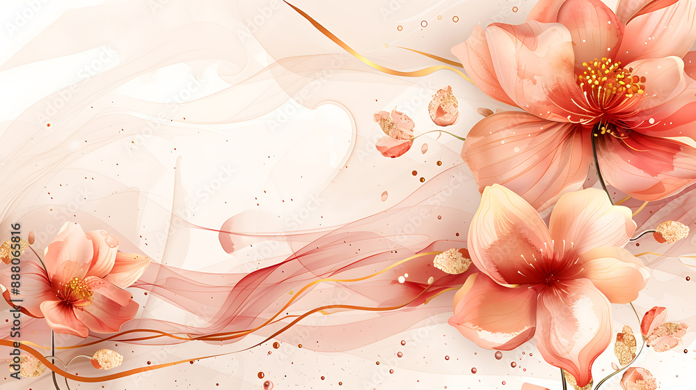 Abstract art background vector. Luxury minimal style wallpaper with golden line art flower and botanical leaves, Organic shapes, Watercolor. Vector background for banner, poster, Web and packaging. Abstract art background vector. Luxury minimal style wallpaper with golden line art flower and botanical leaves, Organic shapes, Watercolor. Vector background for banner, poster, Web and packaging.