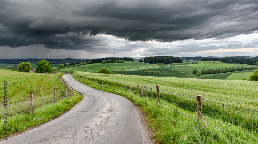 Imposing Storm Clouds Captivating image of a massive storm front sweeping over a rural landscape in south Germany showcasing the dramatic power and beauty of nature's fury Brainstorming Magazine Imposing Storm Clouds Captivating image of a massive storm front sweeping over a rural landscape in south Germany showcasing the dramatic power and beauty of nature's fury Brainstorming Magazine