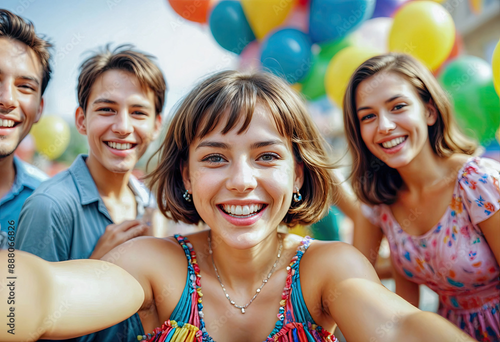 Joyful Young Woman Celebrating with Raised Arms Joyful Young Woman Celebrating with Raised Arms